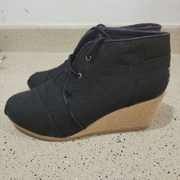 Bobs from Sketchers Black Canvas Wedge Bootie Size 9 - Picture 4 of 10